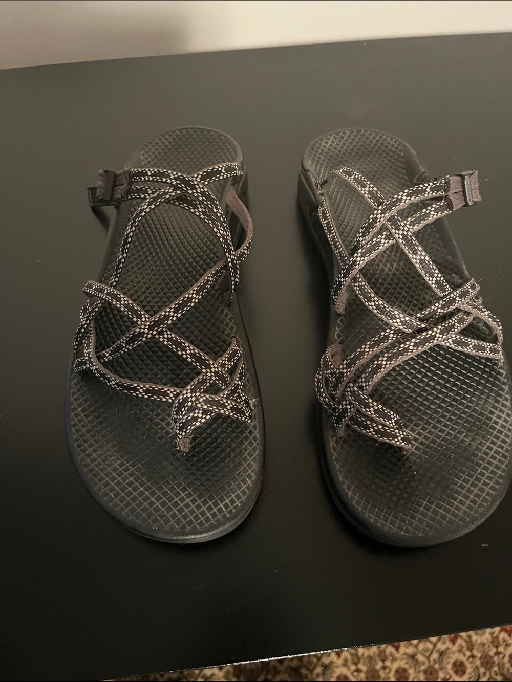 Chaco Black Strappy Walking Sandals with Patterned Cords